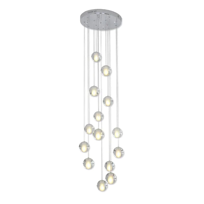 Full view of the round canopy and suspended globe-shaped lights