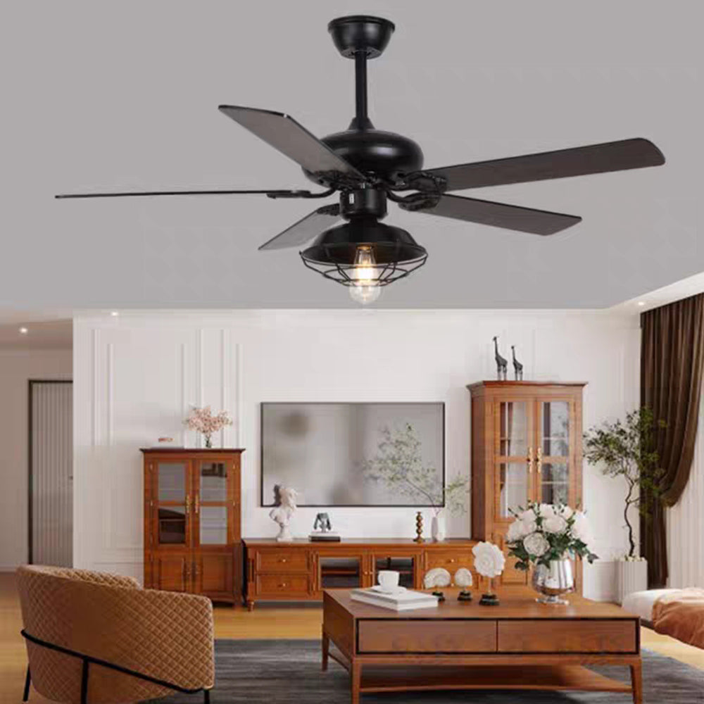 Alessio Industrial 5-Blatt Deckenventilator mit Beleuchtung, Schwarz, 4 Stil, ∅107CM - Cueteks