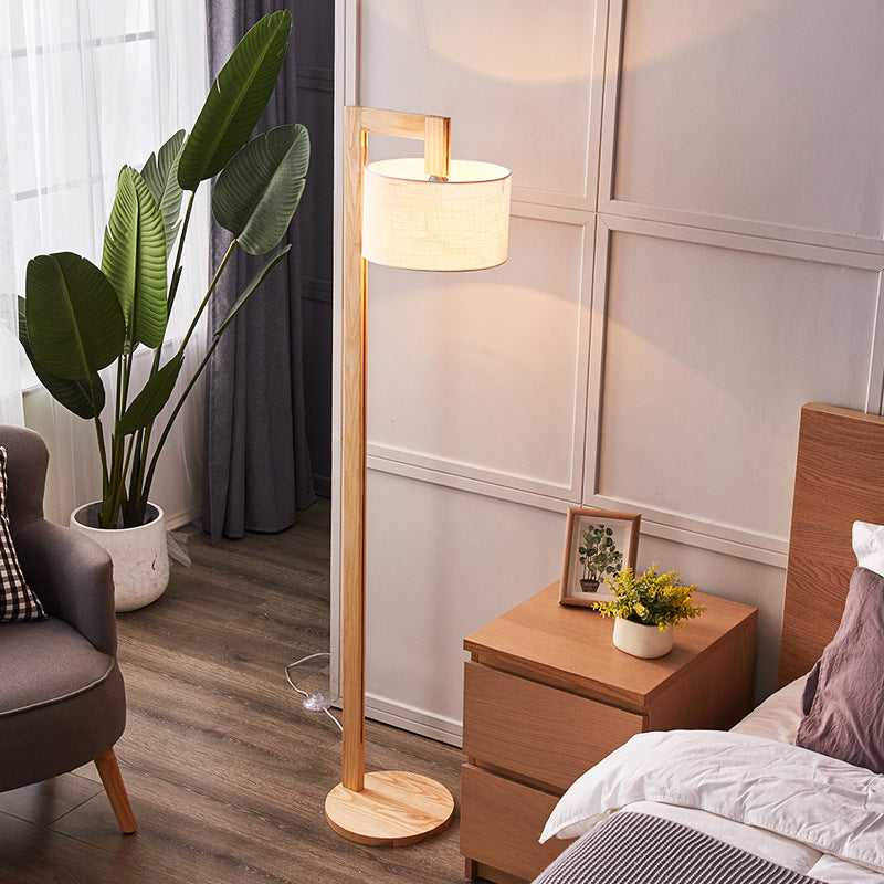 Ozawa Rechtwinkliger Arm Stehlampe, Holz & Textil, 155CM Lang - Cueteks