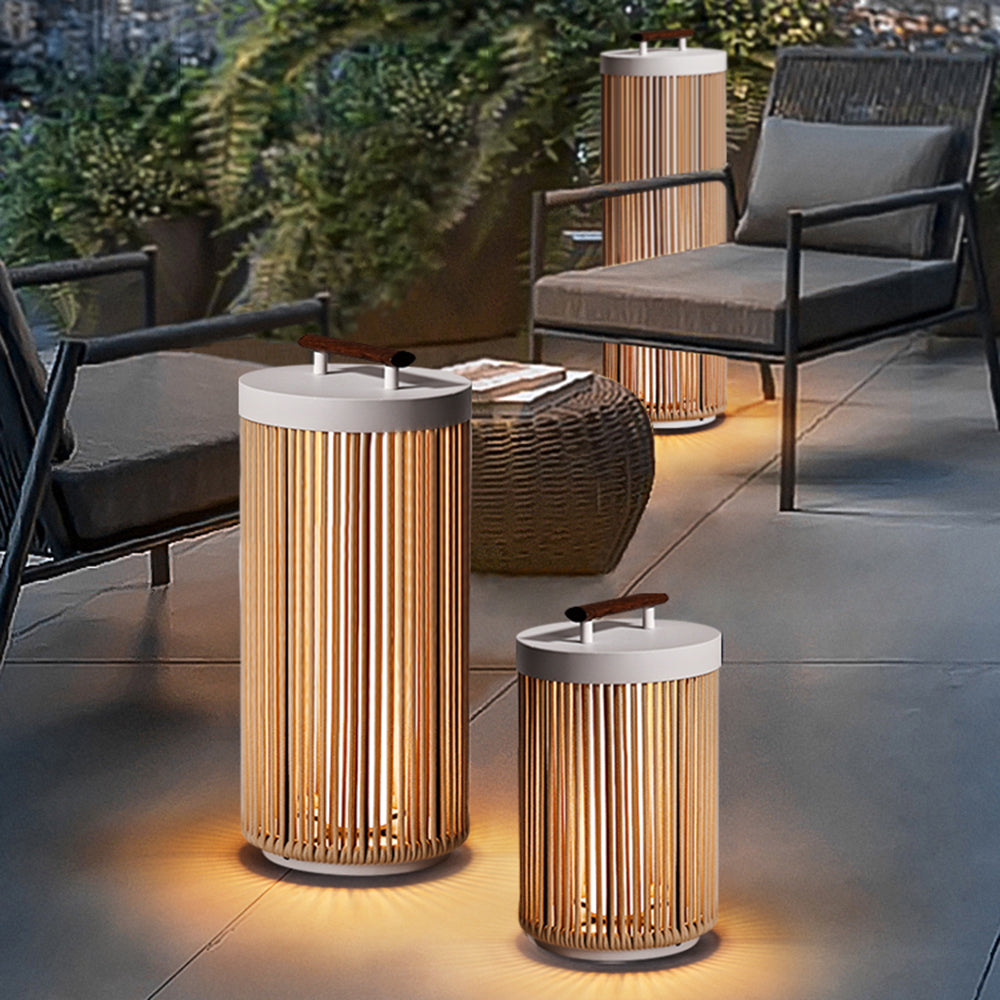 Ritta Außenstehleuchte Zeitgenössisch, Solar, Metall & Rattan, 35/60/100 CM - Cueteks