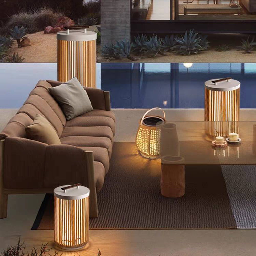 Ritta Außenstehleuchte Zeitgenössisch, Solar, Metall & Rattan, 35/60/100 CM - Cueteks