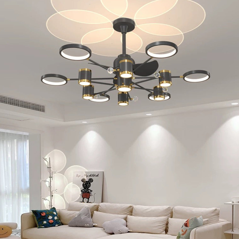 Madina Deckenventilator mit Beleuchtung Weiß & Schwarz, 12-flammig, ∅120CM - Cueteks