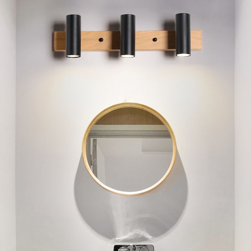 Freja Zylinder Schwarz-Weiß Spiegelfront Eitelkeit Wandleuchte, 3/4-flammig, 56/75CM Lang - Cueteks