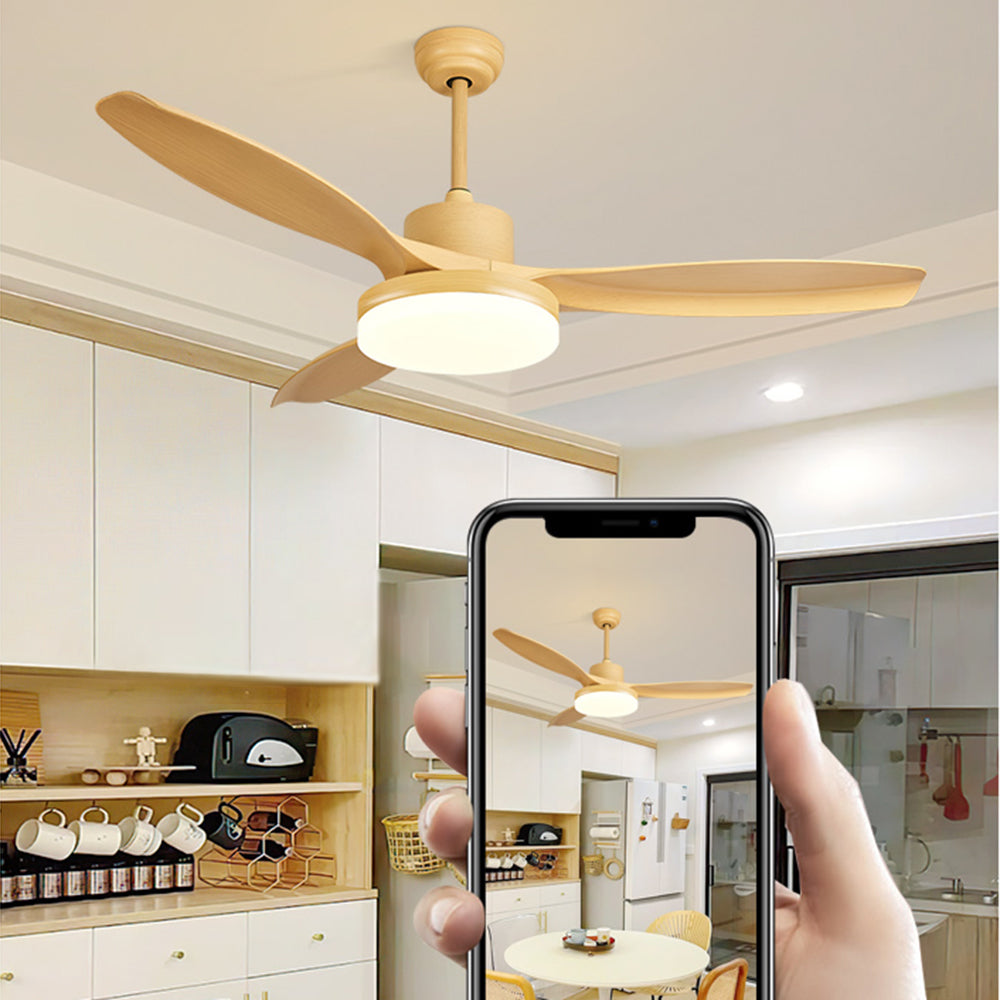 Ozawa 3 Blätter Holz Elementar Deckenventilator mit Beleuchtung, 3 Farben, ∅100/120/140CM - Cueteks