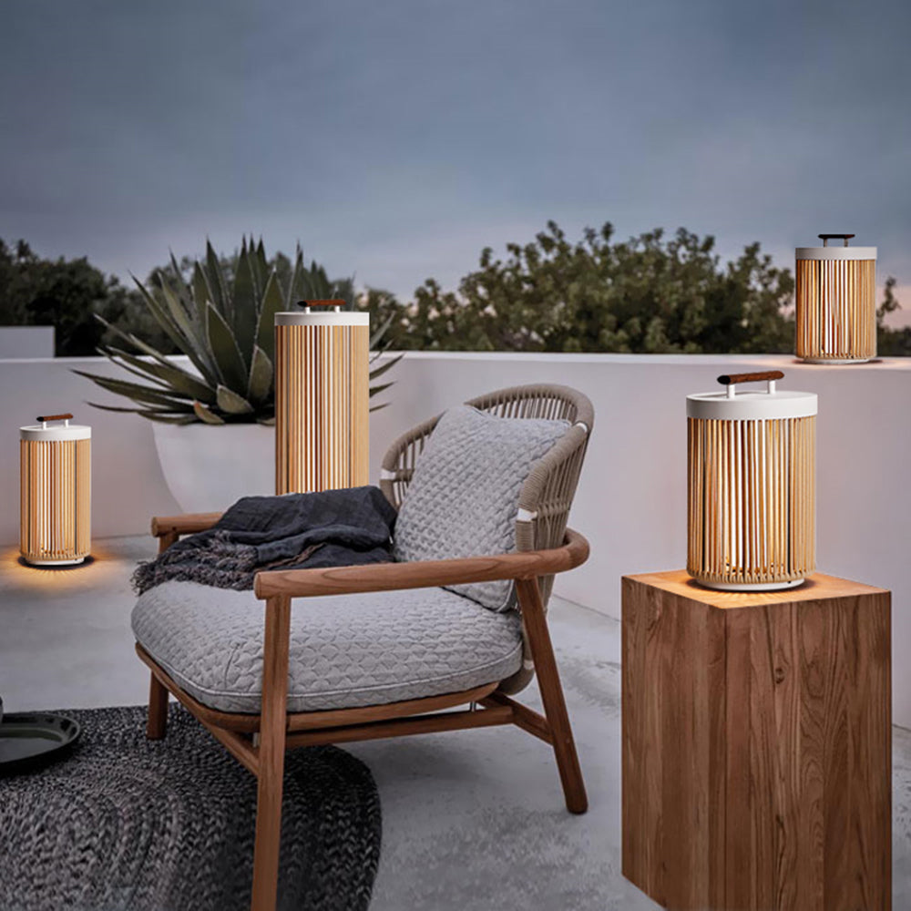 Ritta Außenstehleuchte Zeitgenössisch, Solar, Metall & Rattan, 35/60/100 CM - Cueteks