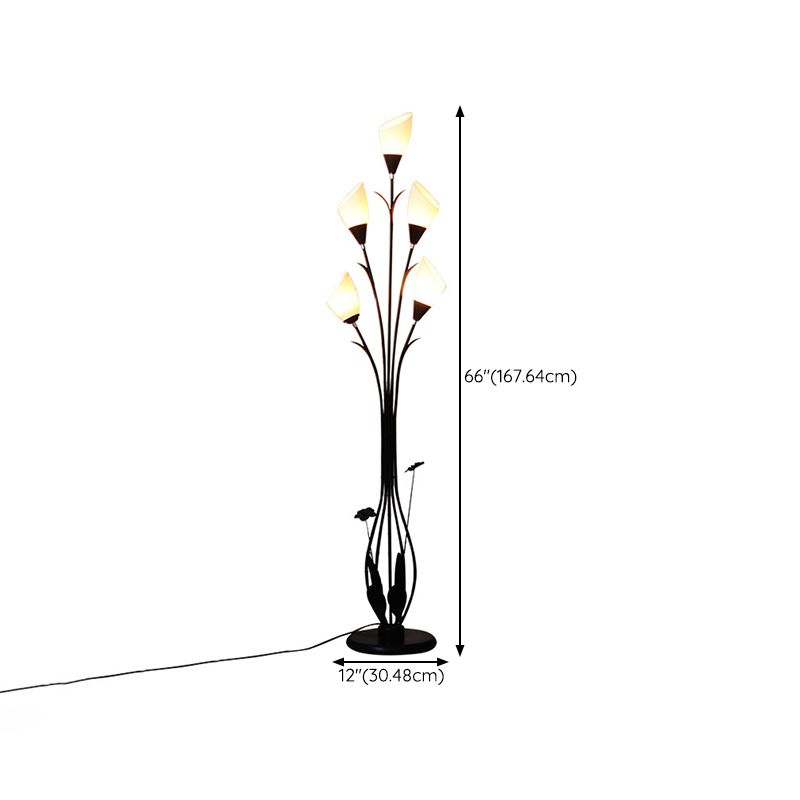 Bella Schwarze Stehleuchte in Form von Blütenzweigen, 6-flammig, 168CM Lang - Cueteks