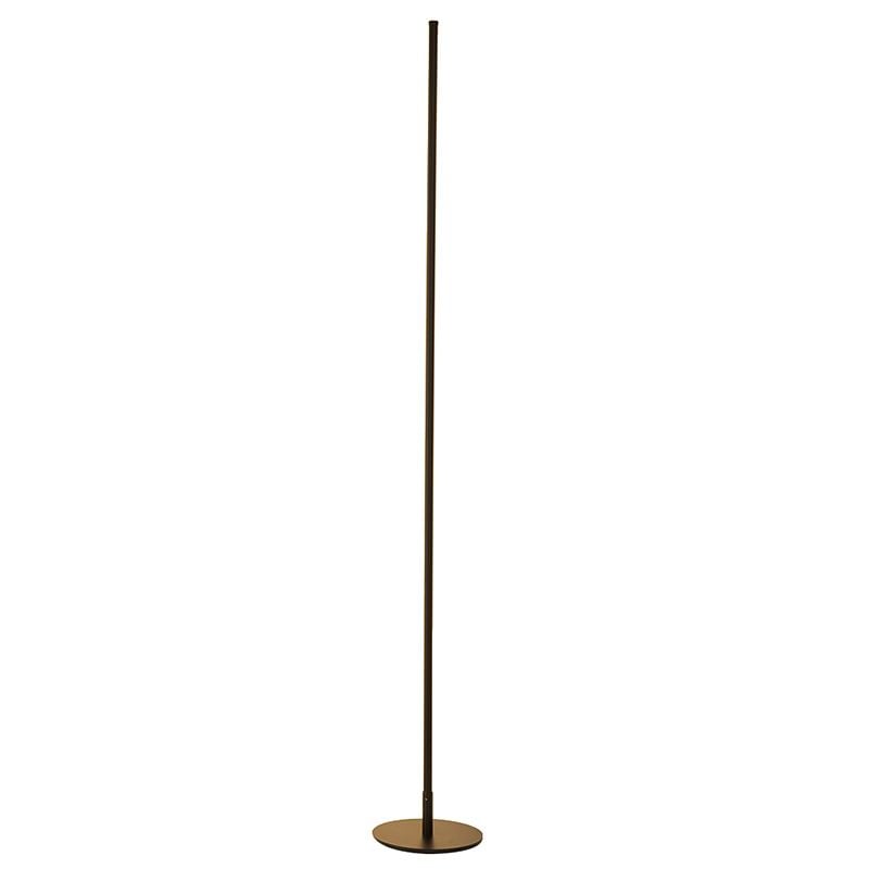 Edge floor lamp with dark upright and gold-toned round base on white