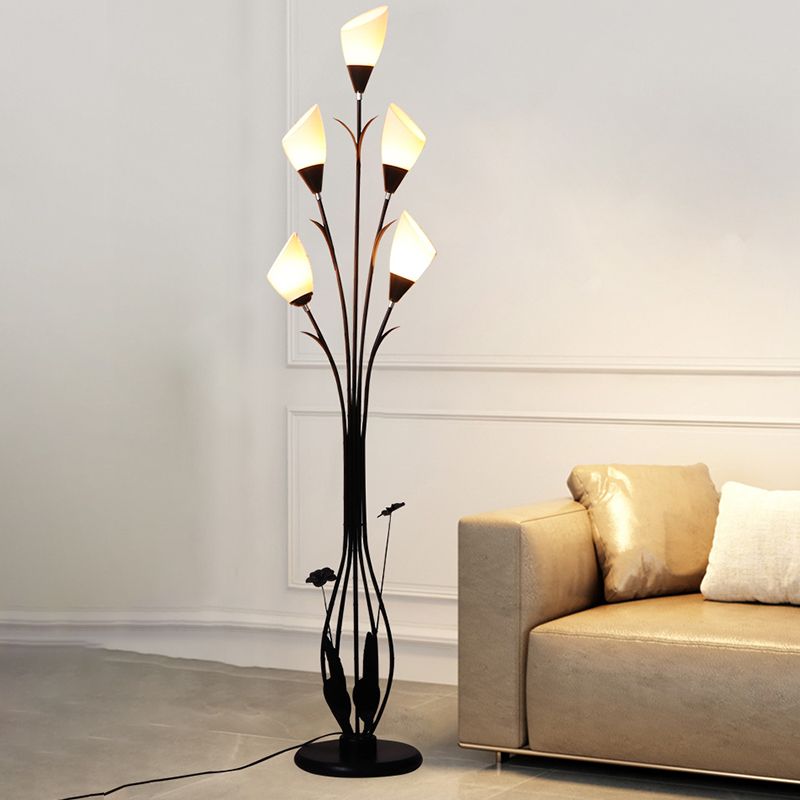 Bella Schwarze Stehleuchte in Form von Blütenzweigen, 6-flammig, 168CM Lang - Cueteks