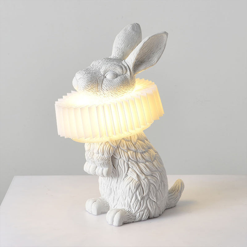 Kaninchen Tischlampe Weißes Kunstharz Nachtlicht für Arbeitszimmer Büro - Cueteks