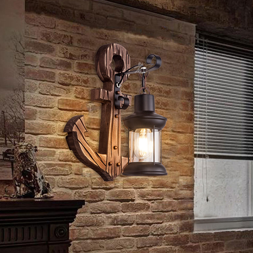 Austin Anker Laterne Wandleuchte, Metall & Holz, 2 Farben - Cueteks