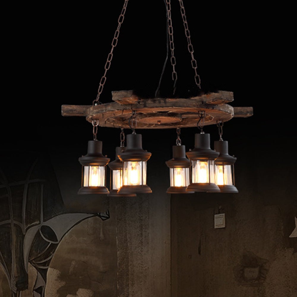 Austin Ruder Pendelleuchte, Metall & Holz, 6-flammig - Cueteks