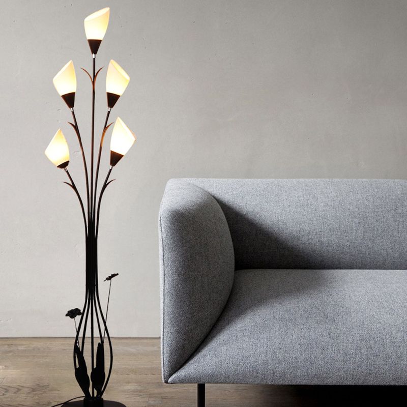 Bella Schwarze Stehleuchte in Form von Blütenzweigen, 6-flammig, 168CM Lang - Cueteks