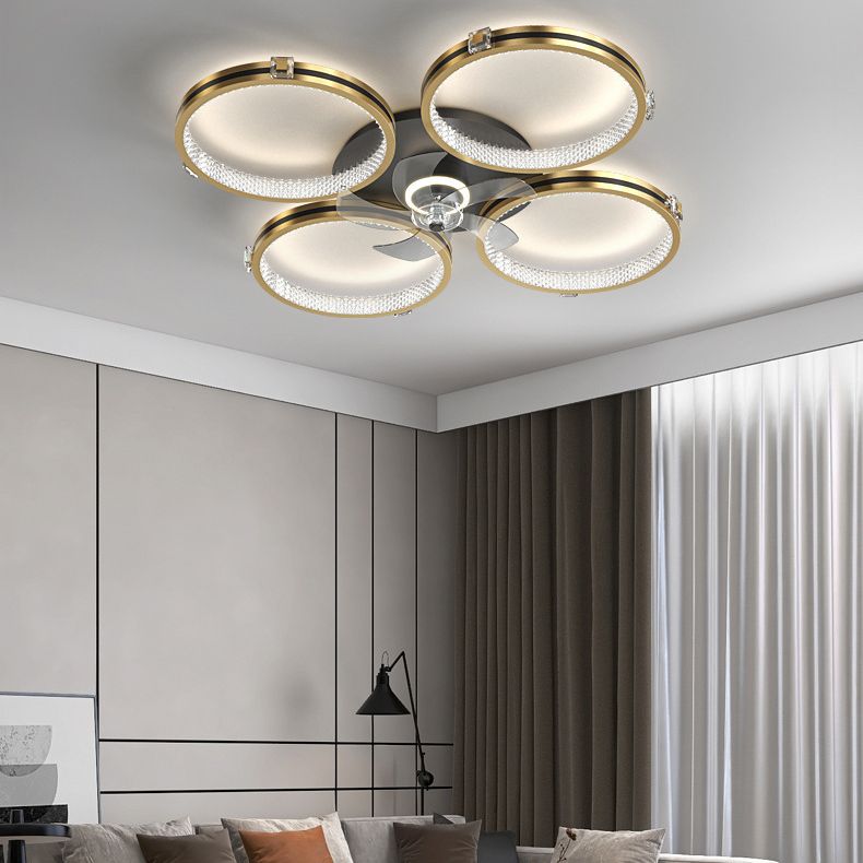 Kirsten Deckenventilator mit Beleuchtung 4-Ring 5-Blatt, 79CM/103CM Lang - Cueteks