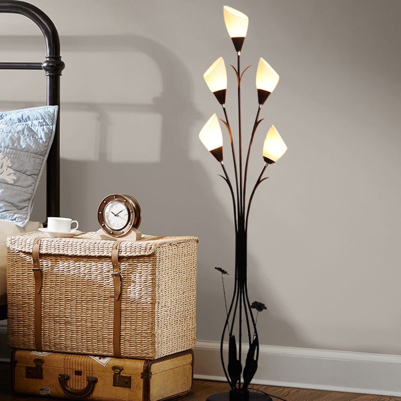 Bella Schwarze Stehleuchte in Form von Blütenzweigen, 6-flammig, 168CM Lang - Cueteks