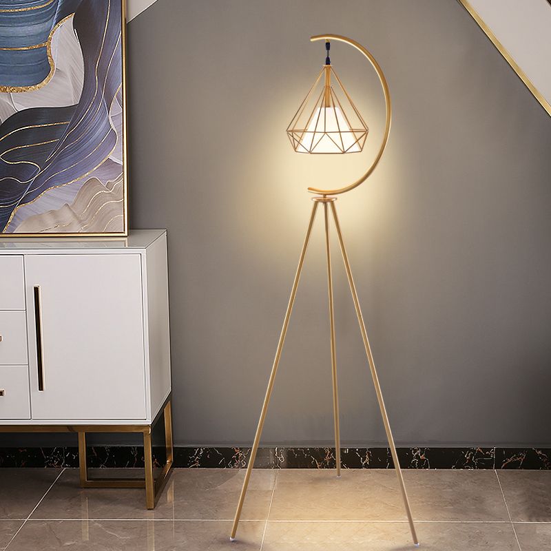 Eryn Diamantförmiger Lampenschirm Stativ Stehlampe, Metall, 2 Farben, 160CM Lang - Cueteks