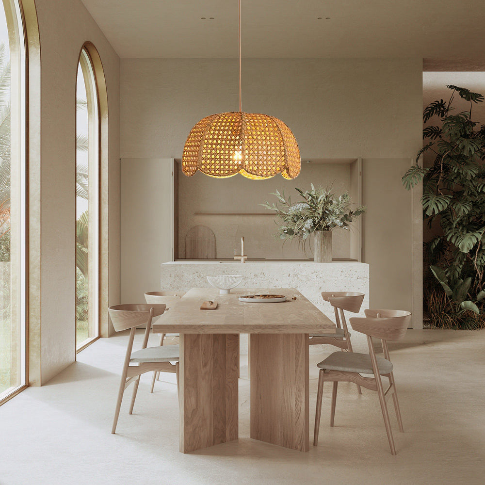 Short Round Rattan Natural Woven Lampshade Pendant Light - Cueteks