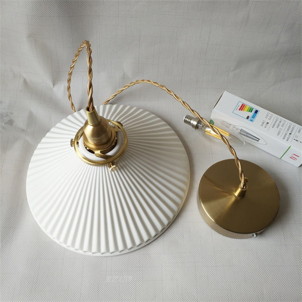 Modern Ceramics Retro Pleated Pendant Light For Living Room - Cueteks