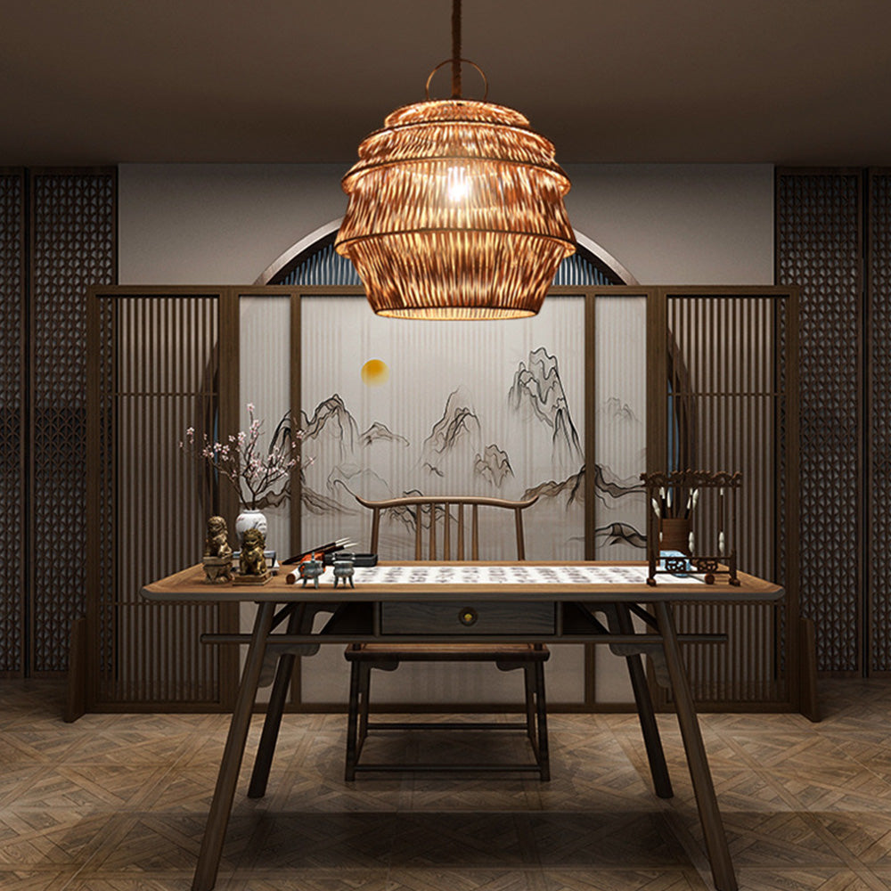 Retro Rattan Basket Pendant Light For Living Room - Cueteks