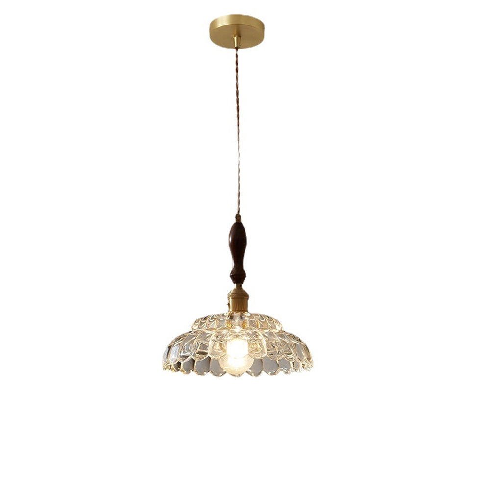 Contemporary Copper Glass Pendant Light with Wooden Handle - Cueteks