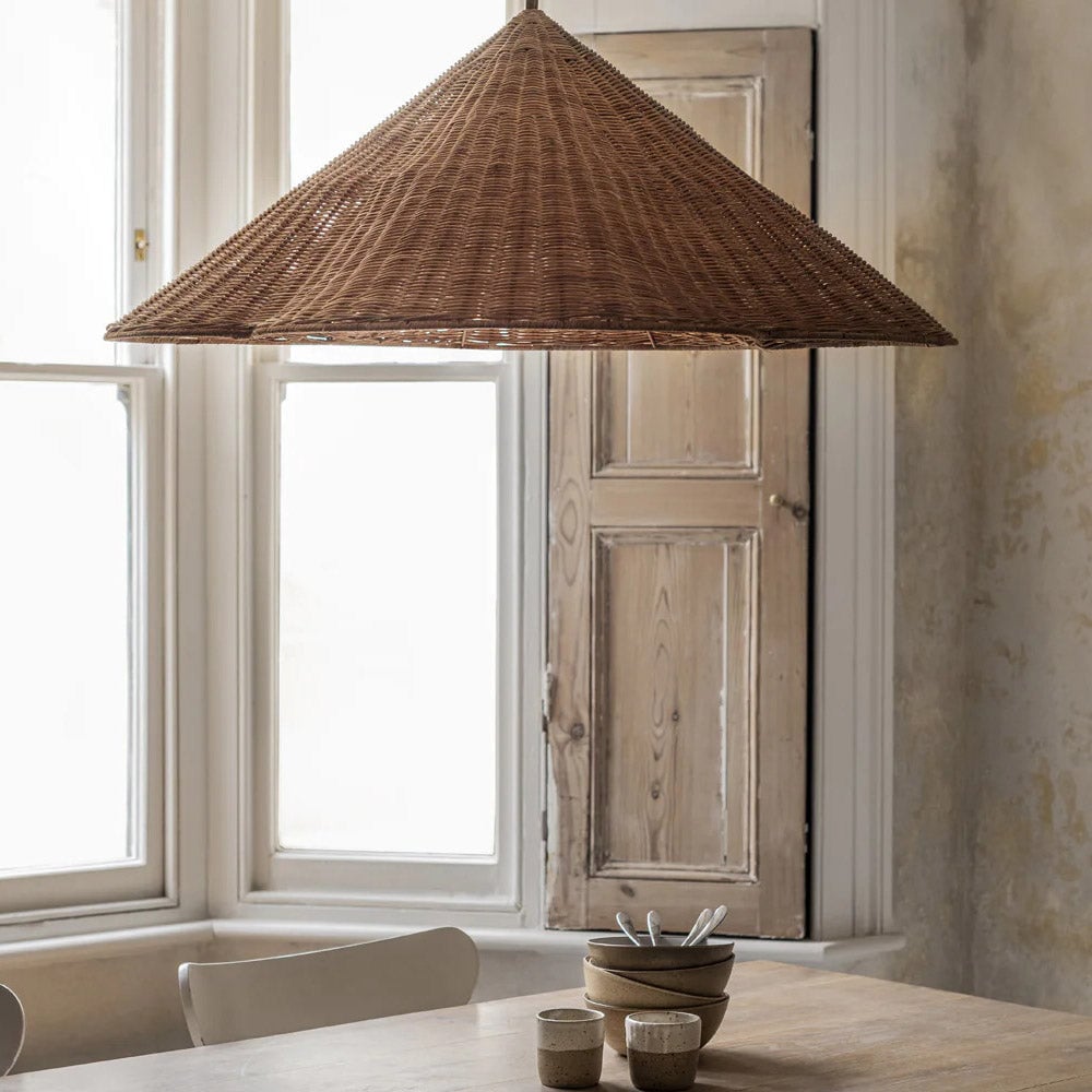 Retro Scalloped Wabi-sabi Woven Rattan Pendant Light - Cueteks