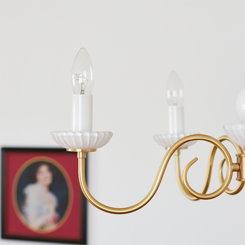 Vintage Metal Chandelier Lamp Cream Glass Chandelier - Cueteks
