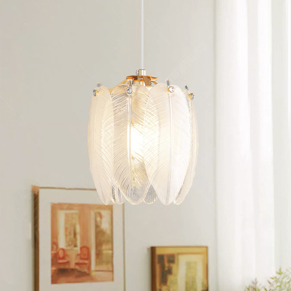 French Style Feather Glass Pendant Light - Cueteks