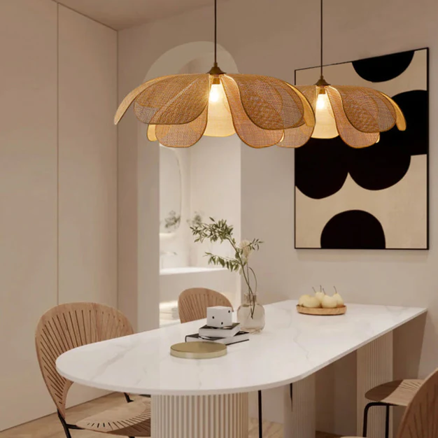 Vintage Petal Rattan Ceiling Pendant Light - Cueteks