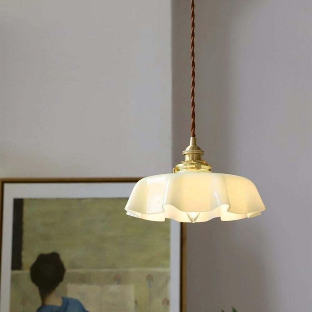 Modern Romantic Small Glass Ribbon Edge Pendant Light For Living Room - Cueteks