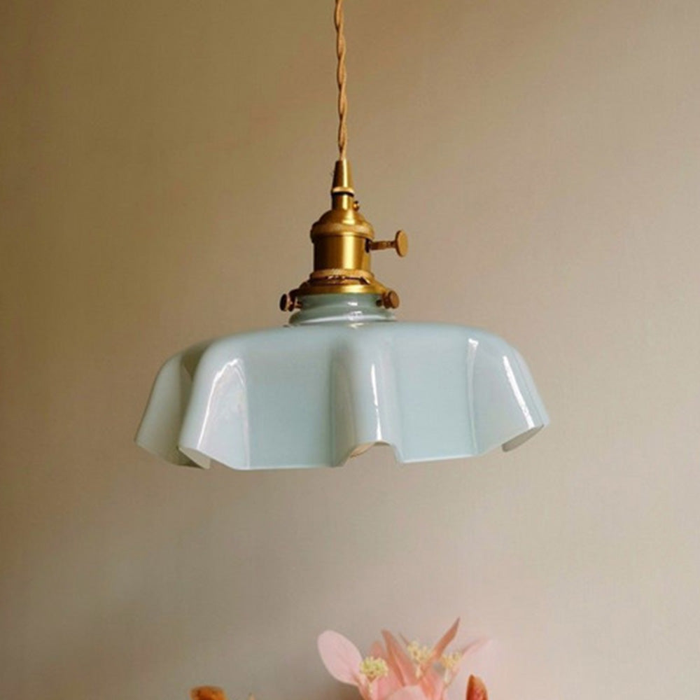 Modern Romantic Small Glass Ribbon Edge Pendant Light For Living Room - Cueteks