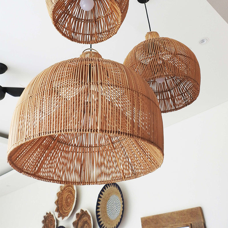Boho Wicker Lamp Shades Handwoven Kitchen Island Pendant Light - Cueteks
