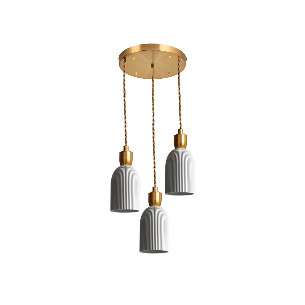 Retro Pleated Ceramic Brass Cocoon Pendant Lamp - Cueteks