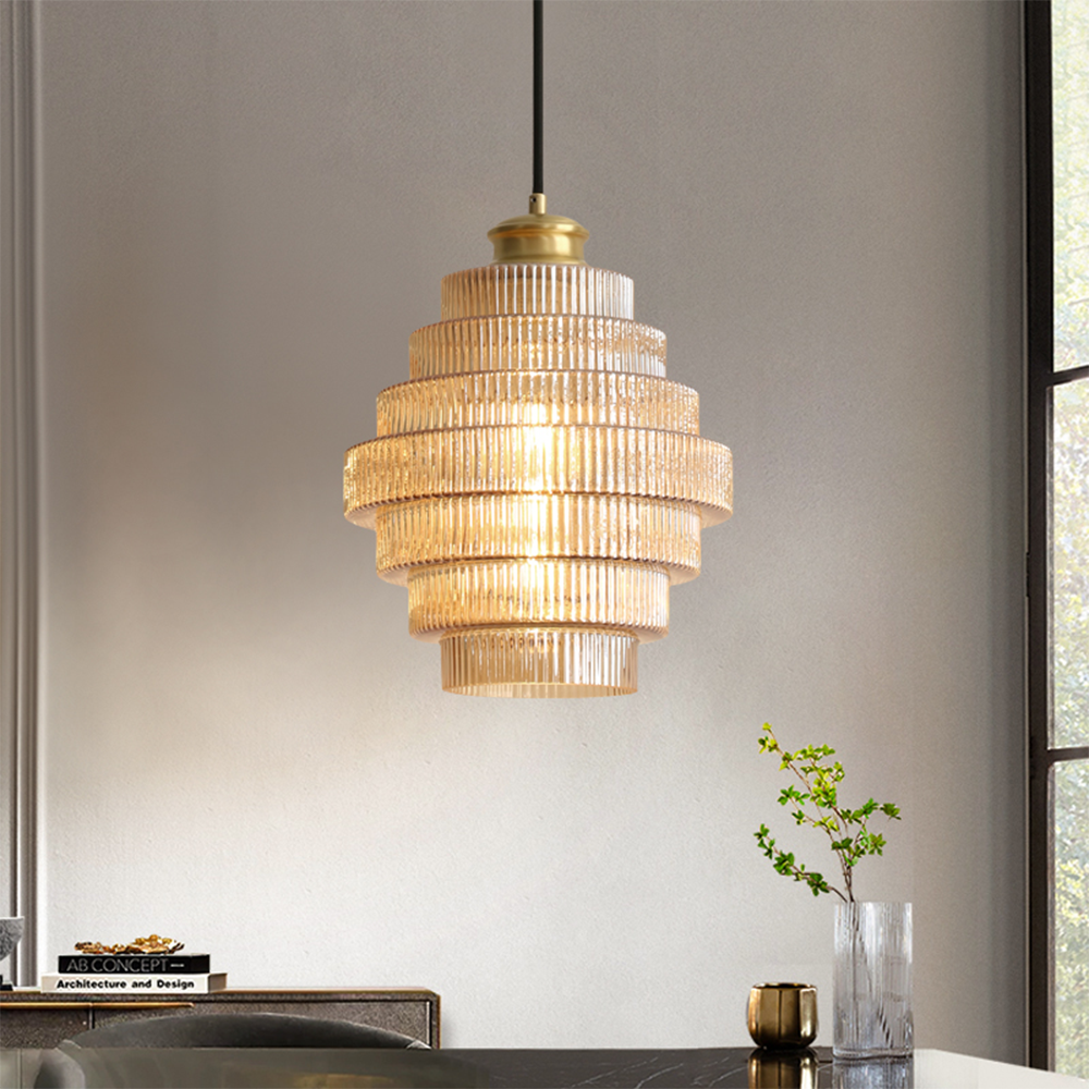 Antique Stripped Glass Brass Pendant Light - Cueteks