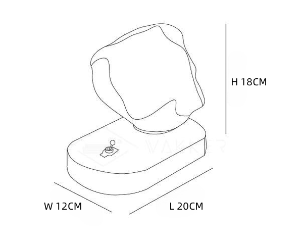 Ice Stone dimension drawing labelled 18 cm high, 20 cm long and 12 cm wide across the oval base