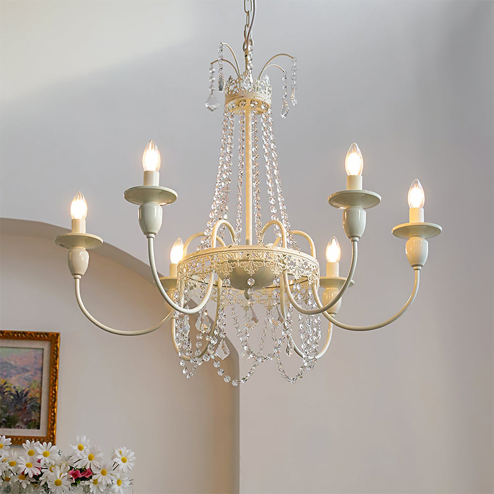 Vintage White Metal & Glass Luxury Chandelier Light - Cueteks