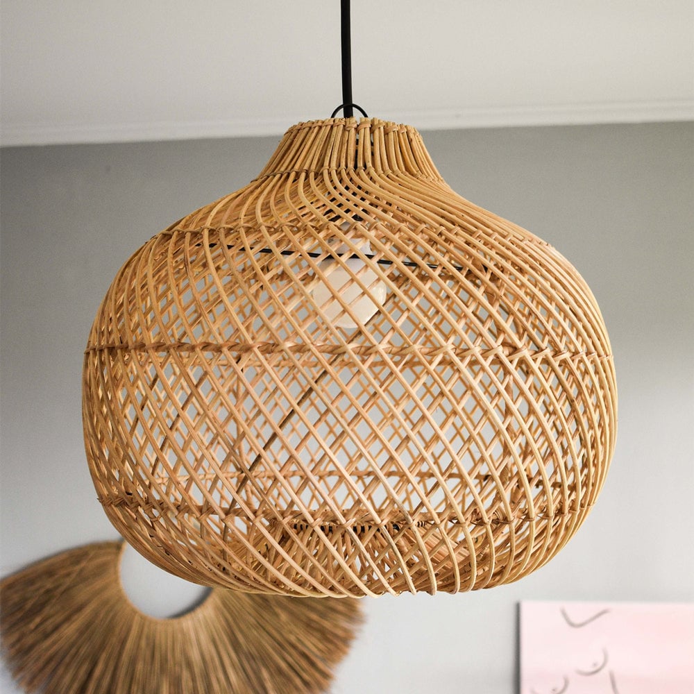 Handmade Wicker Basket Rattan Pendant Light - Cueteks