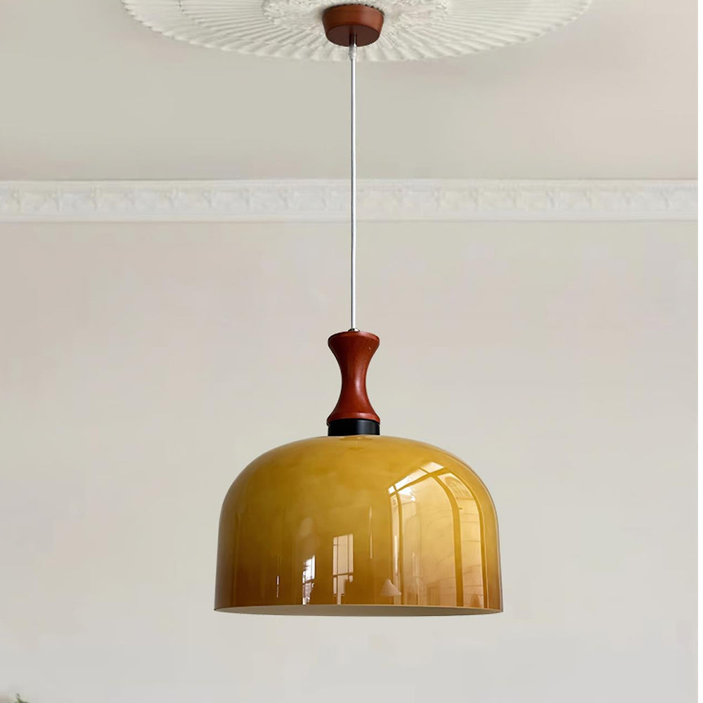 Vintage 1-Light Retro Glass Flat Ball Pendant Fixture - Cueteks
