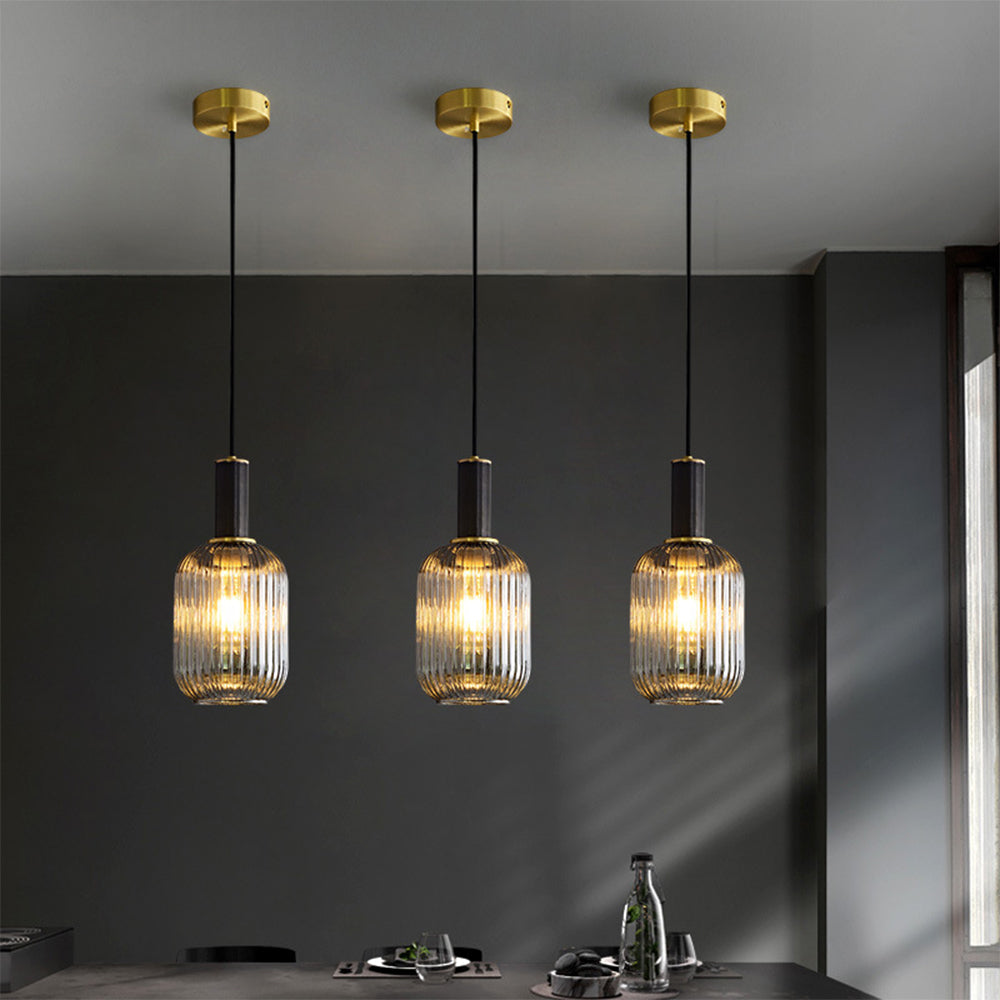 Modern Oval Ribbed Glass Pendant Light - Cueteks