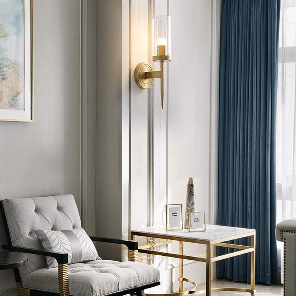 Modern Brass Sconce Ribbed Long Glass Wall Lights For Living Room - Cueteks