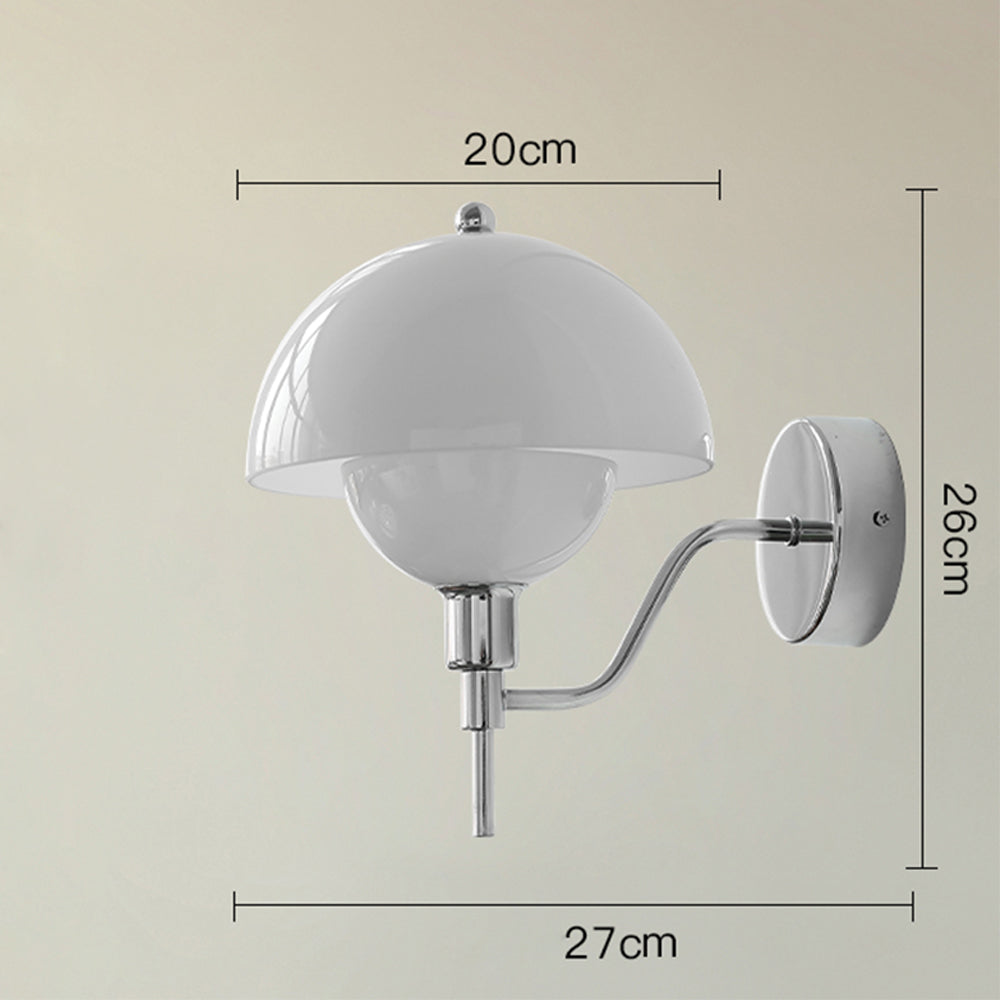 Chrome and White mushroom wall light with 20, 26 and 27 cm markers