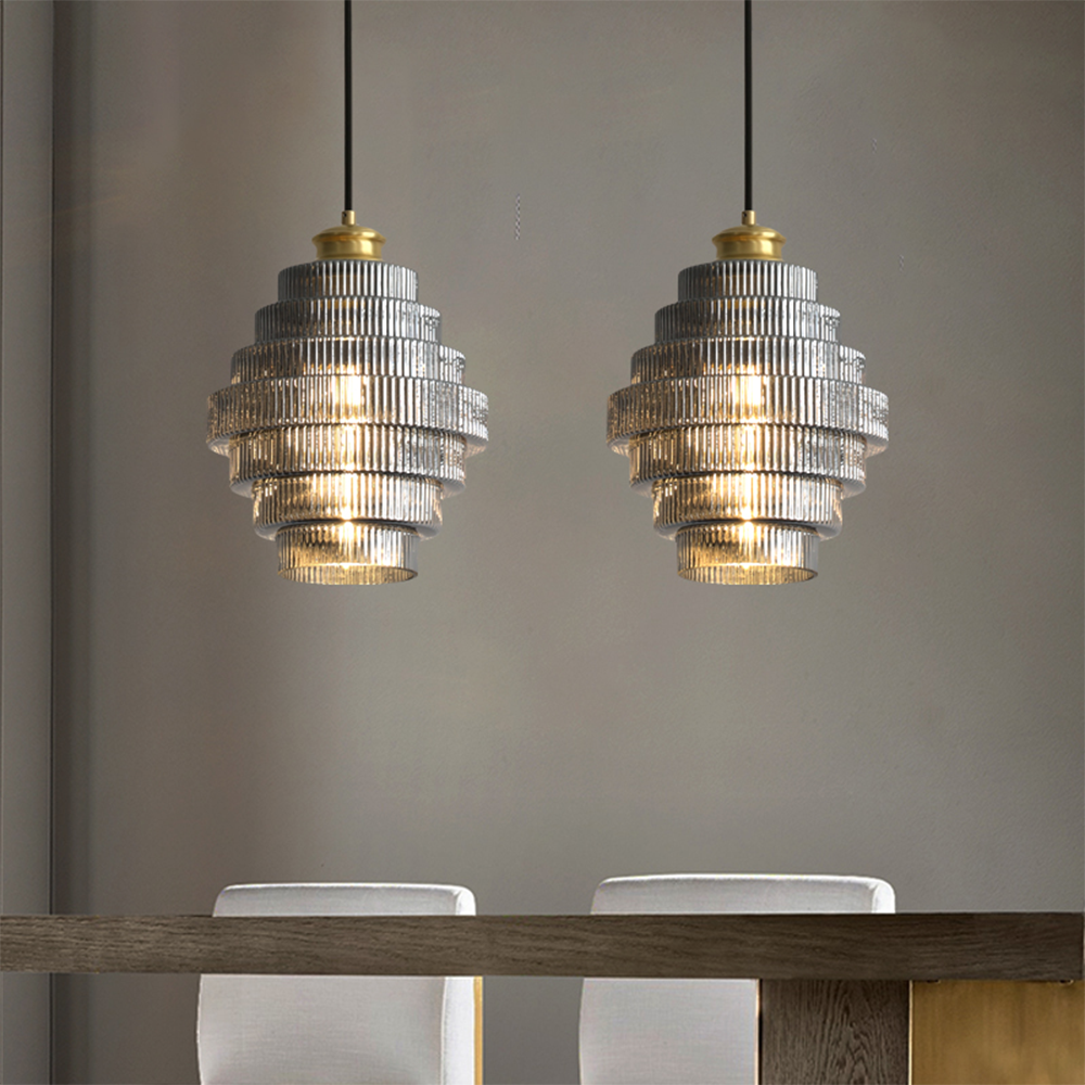 Antique Stripped Glass Brass Pendant Light - Cueteks