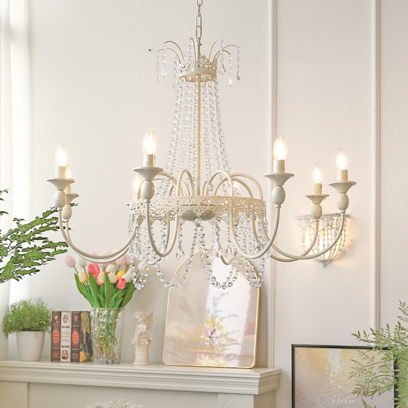 Vintage White Metal & Glass Luxury Chandelier Light - Cueteks
