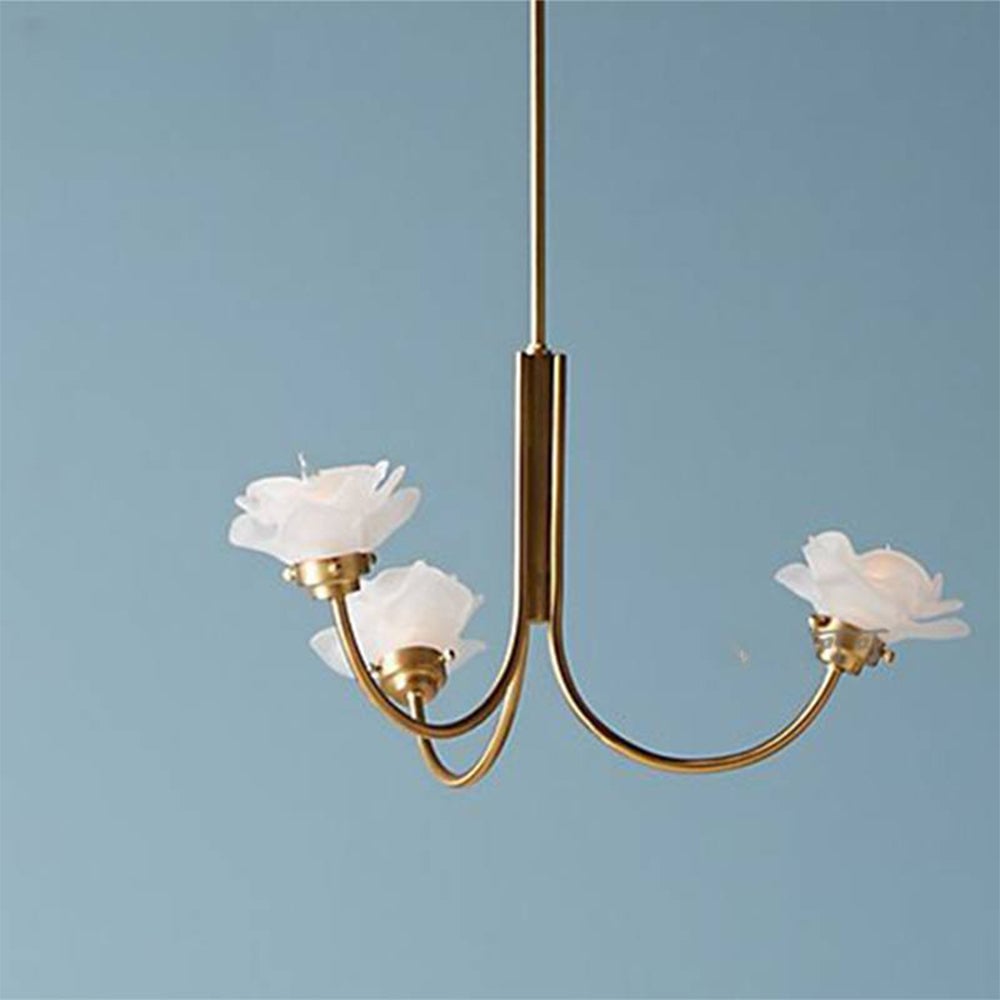 3 Heads French Simple Chandelier Vintage Rose Flower Glass Chandeliers - Cueteks