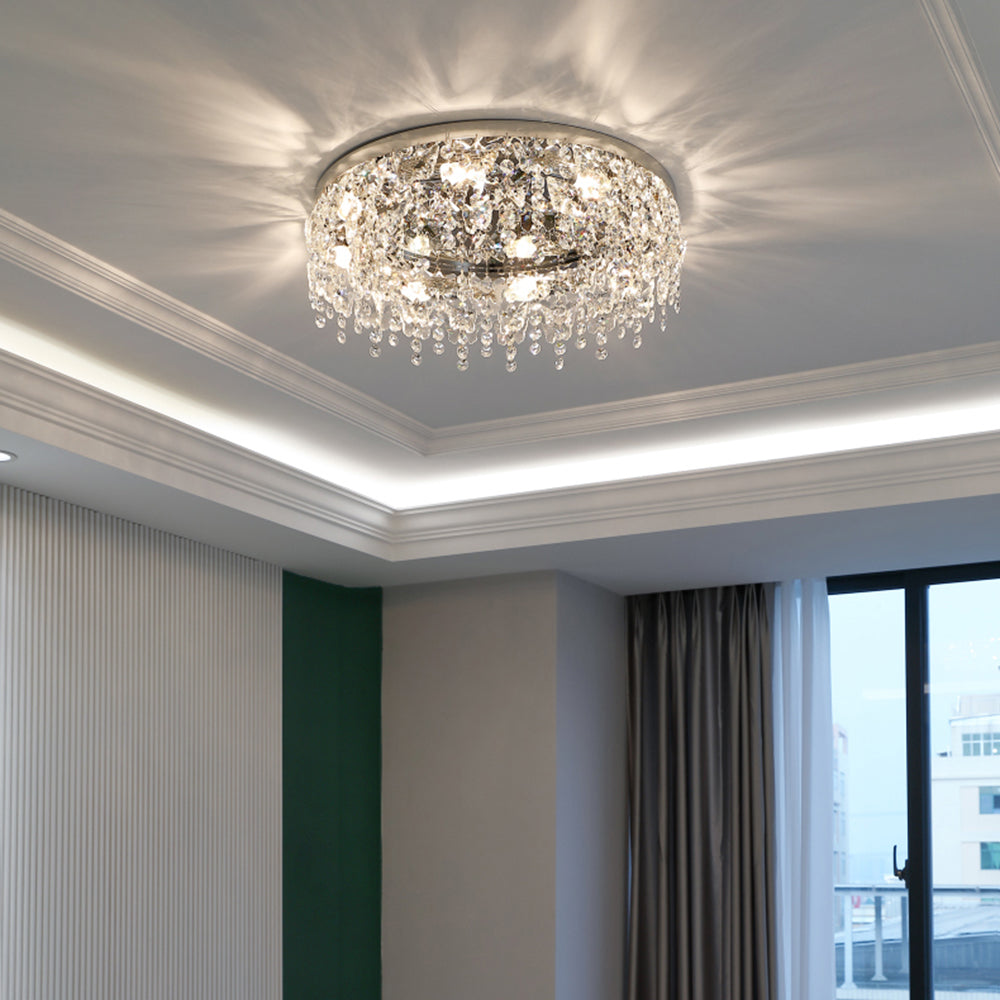 Luxury Crystal Chrome Flush Ceiling Light - Cueteks