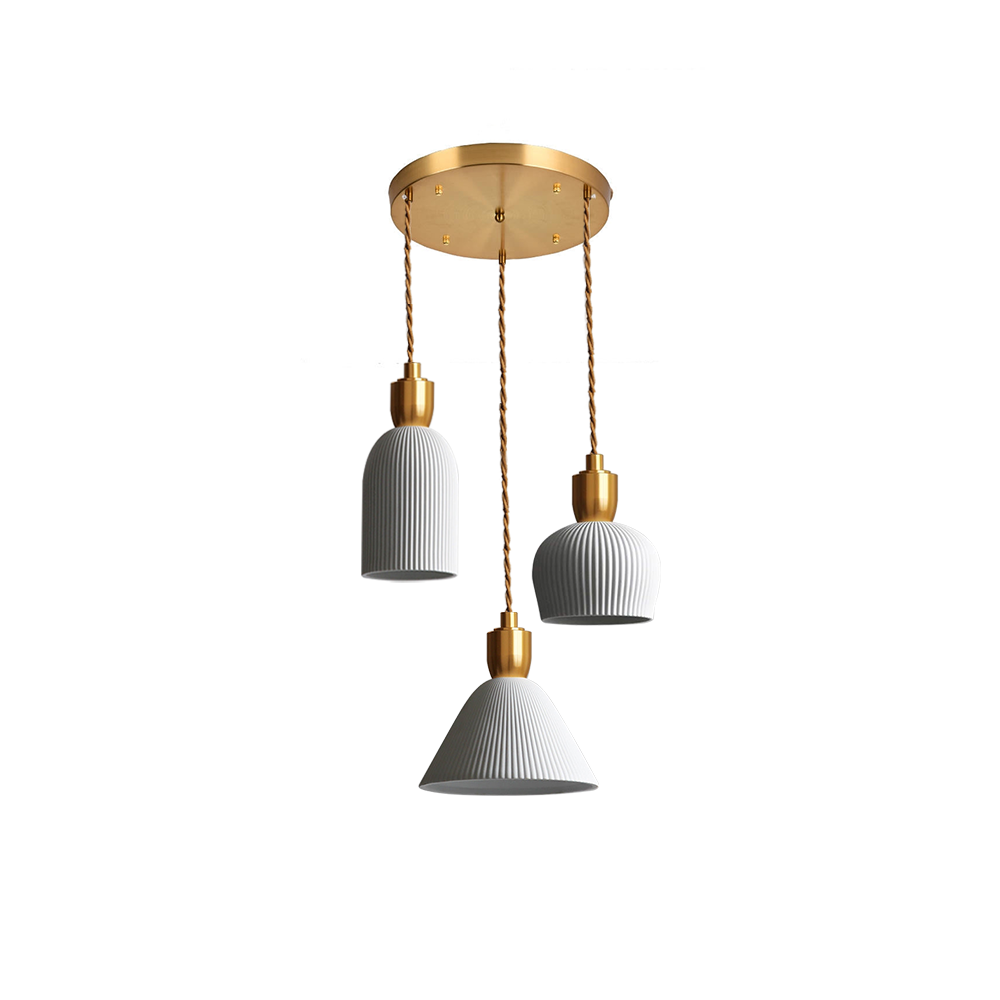 Retro Pleated Ceramic Brass Cocoon Pendant Lamp - Cueteks