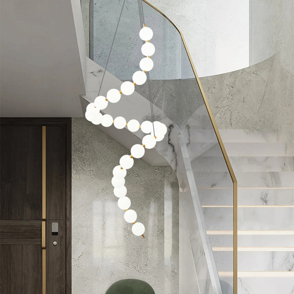 White LED Pearl Necklace Chandelier For Stair - Cueteks