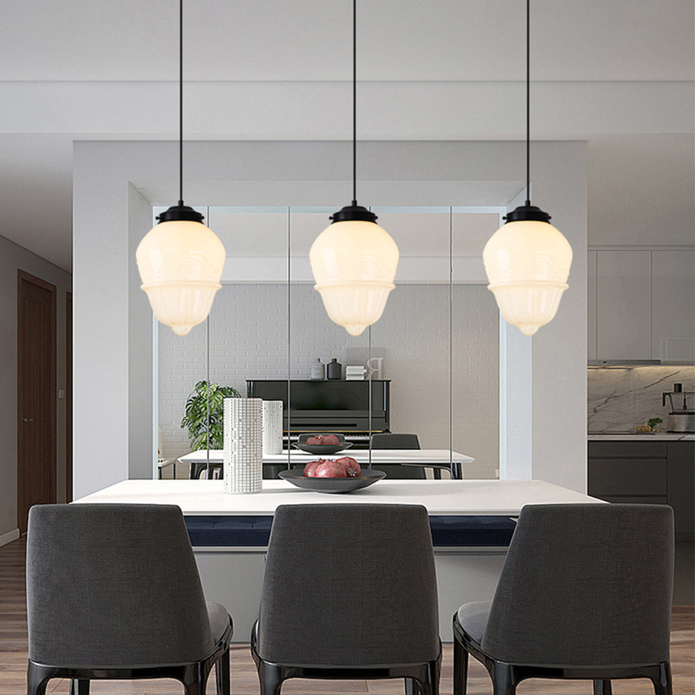 Retro Milk White Glass Geometric Jar Pendant Light - Cueteks