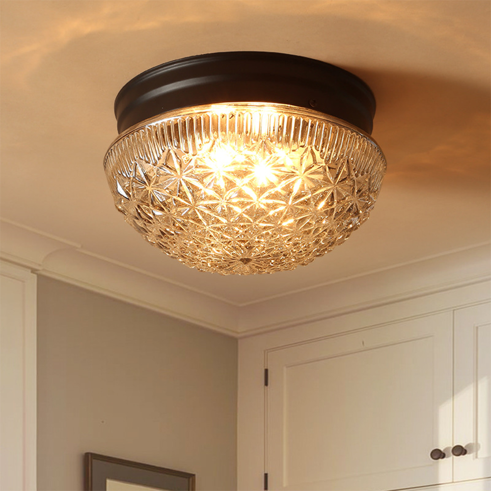 Clear Ribbed Glass Ceiling Light Fixture for Bedroom - Cueteks