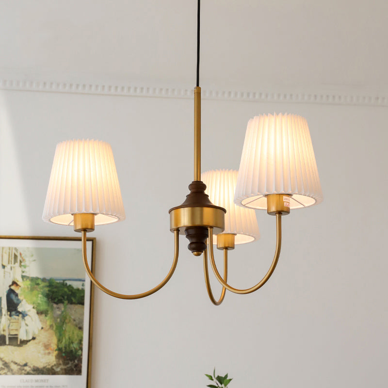 Vintage Pleated Pendant Lampshade Brass Dining Room Chandelier - Cueteks