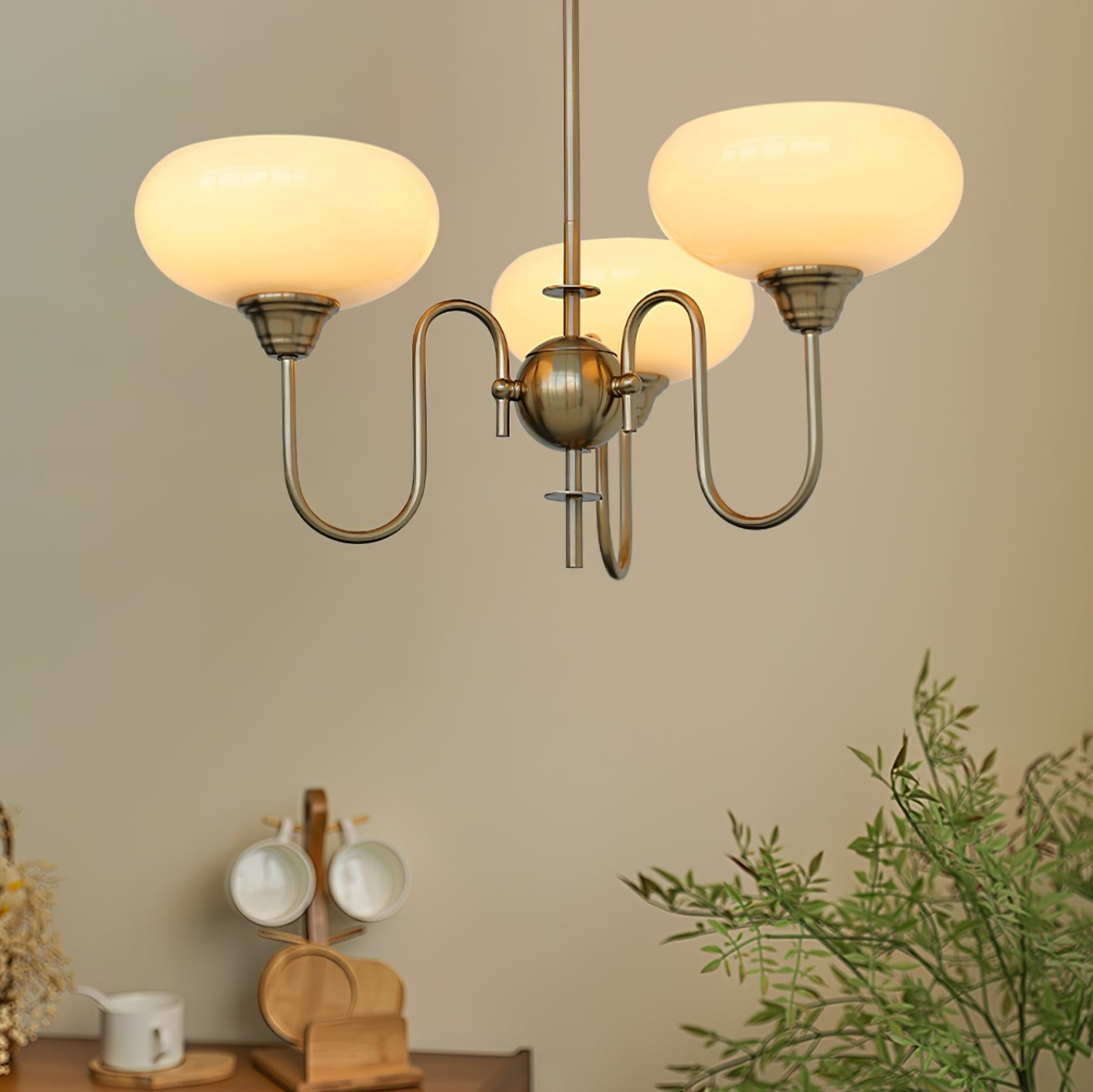 Vintage Creamy Persimmon Glass Chandelier - Cueteks