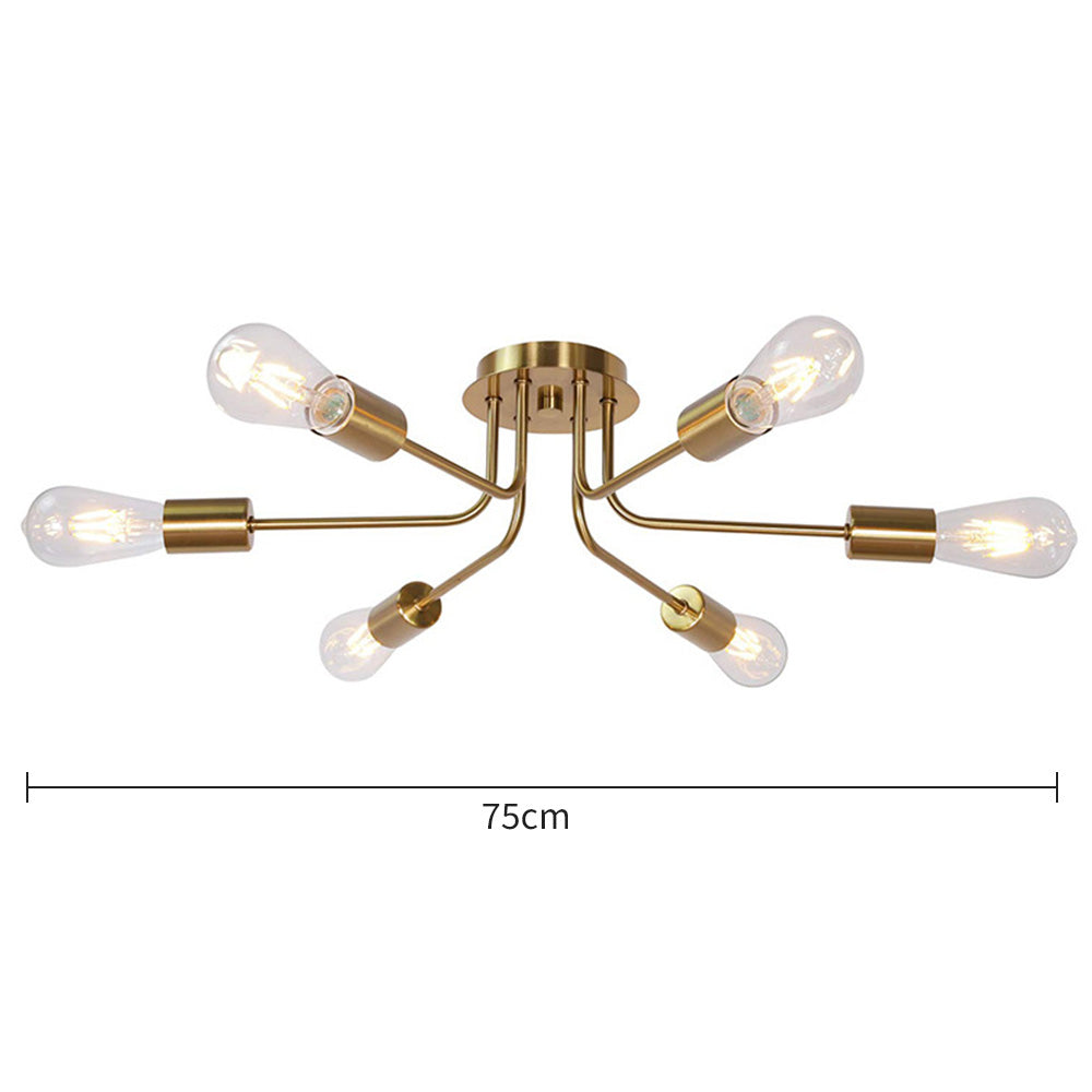 Modern 6-Light Gold Glass Semi Flush Chandelier - Cueteks
